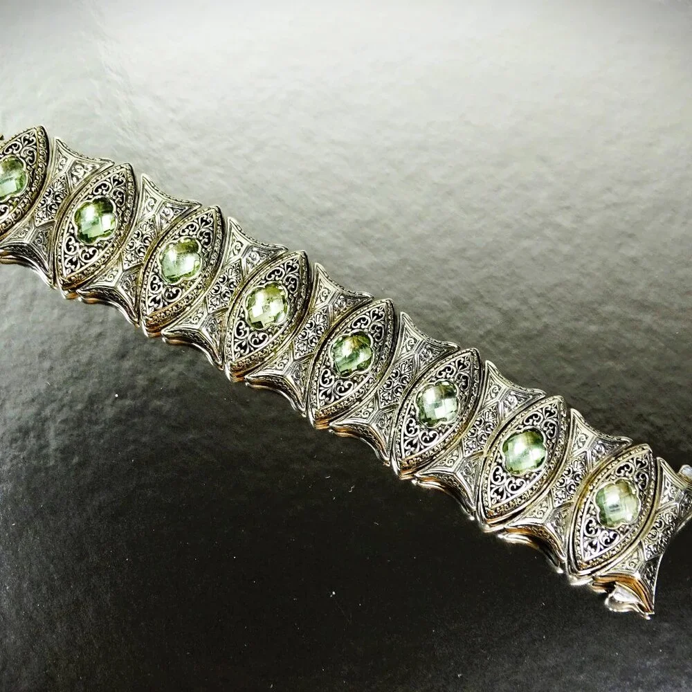 KONSTANTINO Sterling Silver Faceted Prasiolite Wide Link Bracelet 121 Grams - Picture 6 of 13